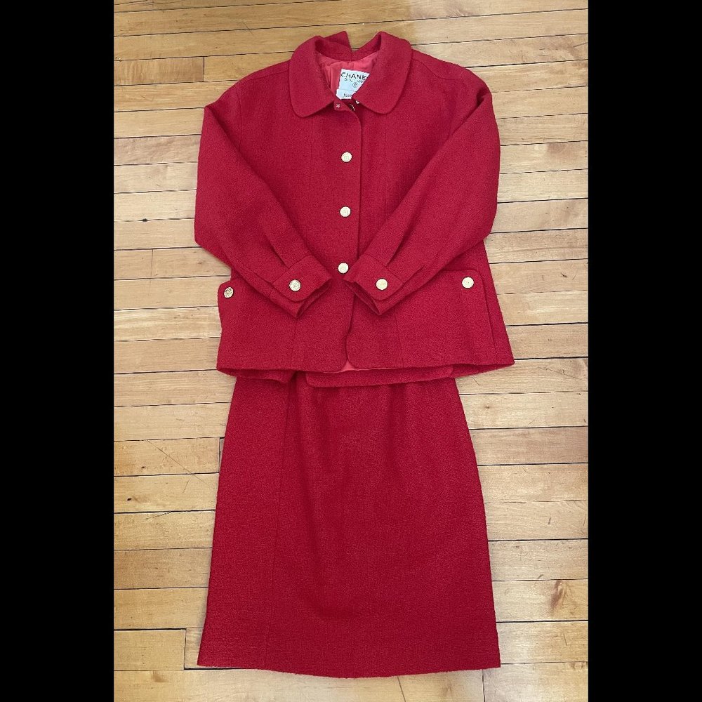 Vintage Red Chanel Boutique Suit set Size 36
